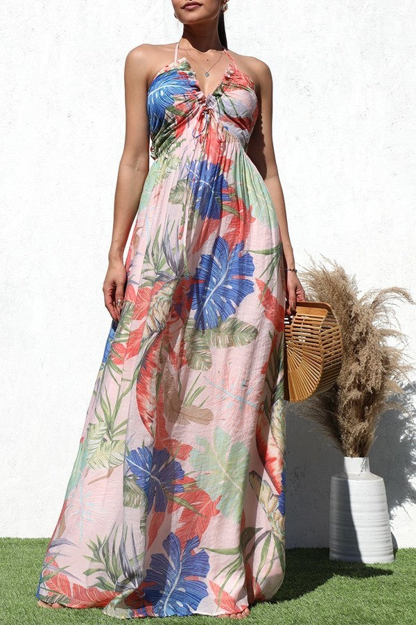 The Cali Palm Print Woven Maxi Dress